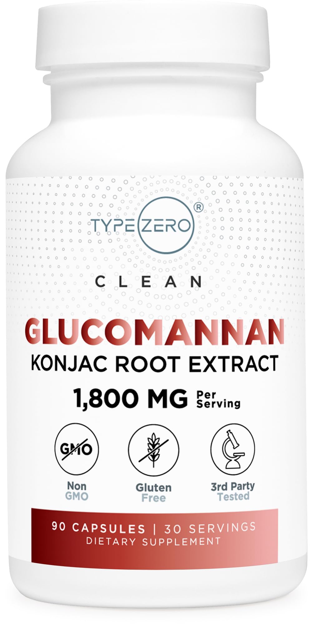 Type Zero Clean Glucomannan Konjac bottle front for daily wellness support