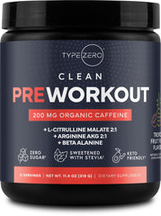 Front label of Type Zero Clean Pre Workout Fruit Punch 11.3 oz