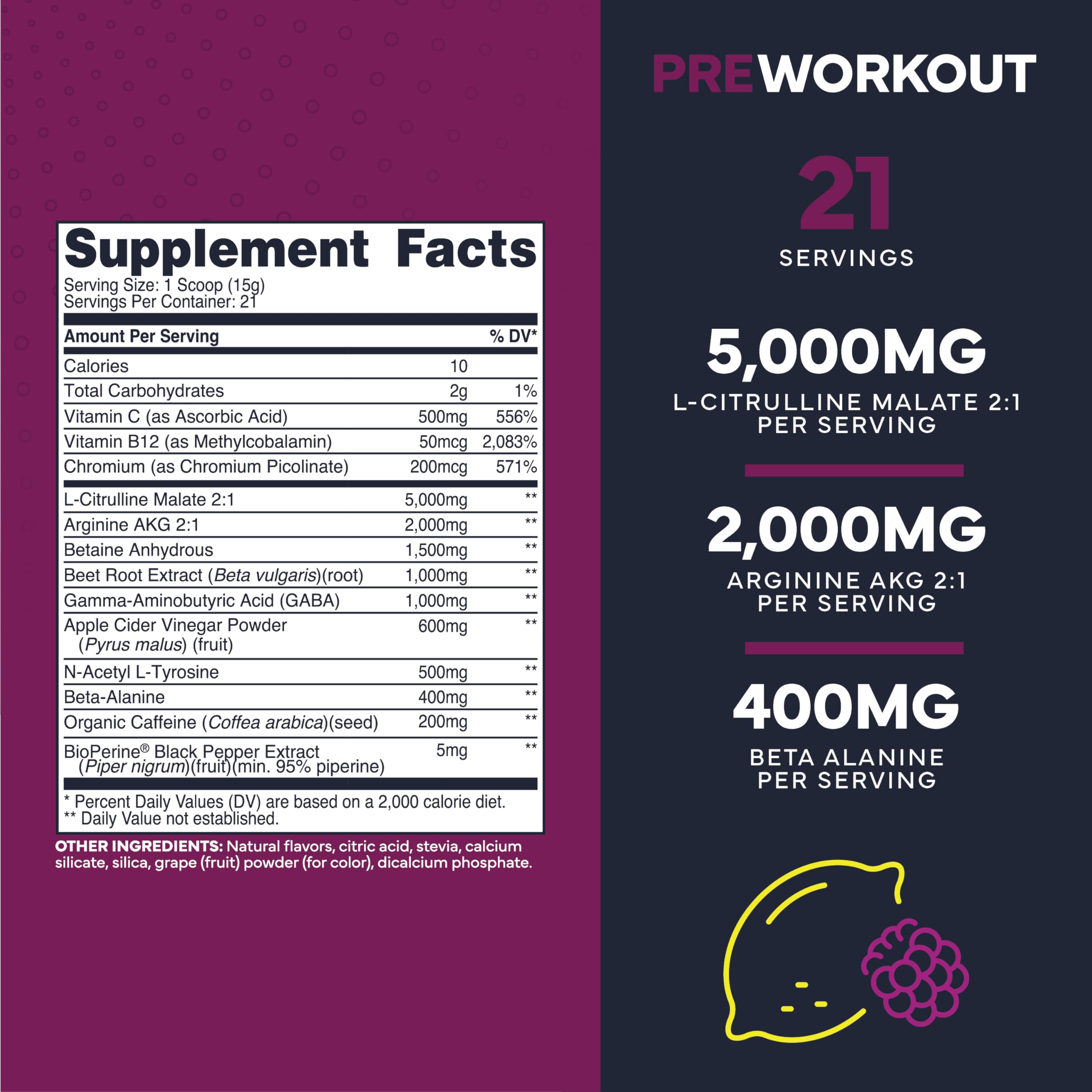 Type Zero Clean Pre Workout ingredient-list graphic highlighting clean formula