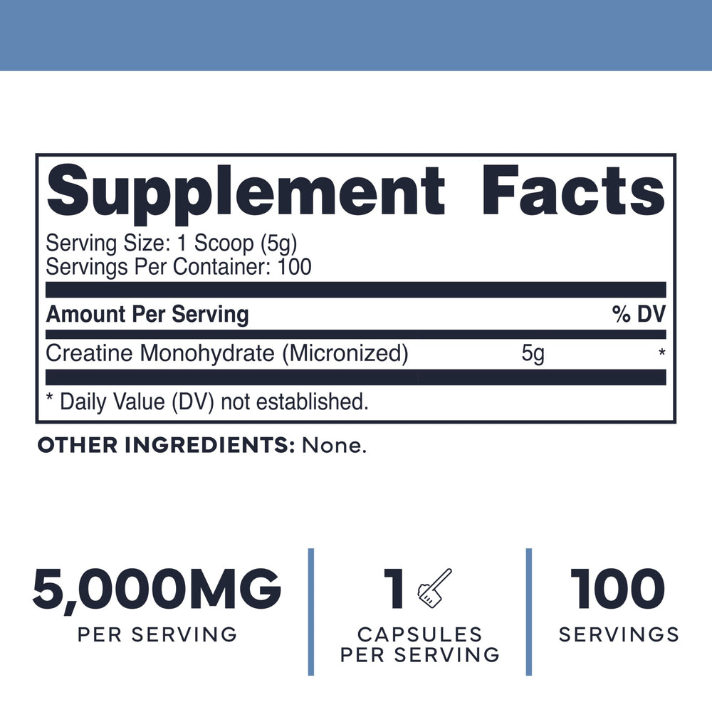 Back of Type Zero Creatine Monohydrate 500g packaging with nutritional info