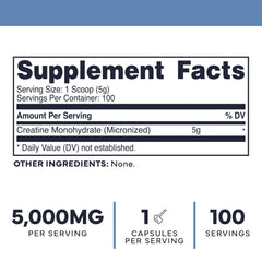 Back of Type Zero Creatine Monohydrate 500g packaging with nutritional info