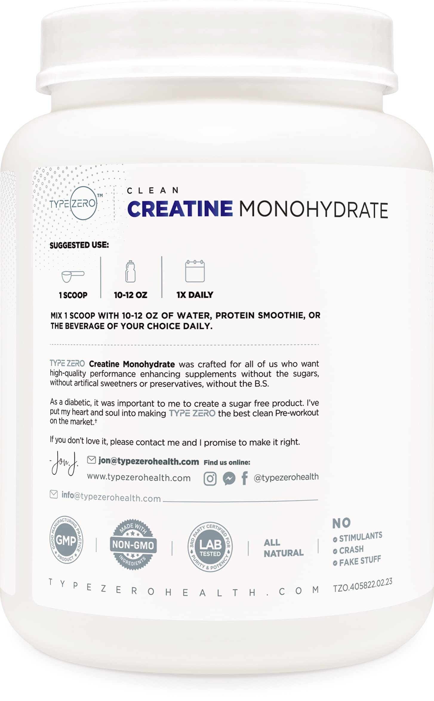 Serving scoop with Type Zero Creatine Monohydrate