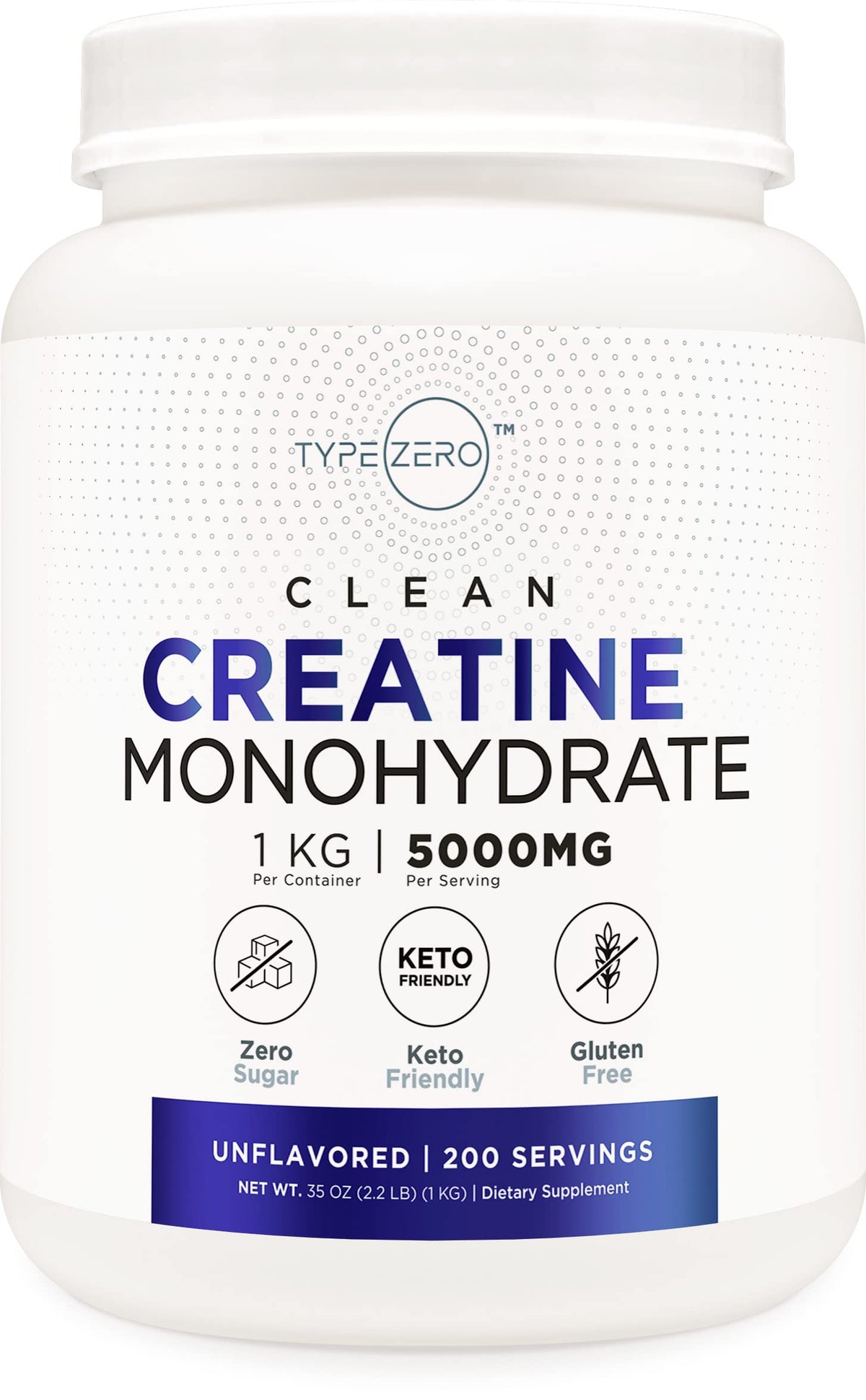 Type Zero Creatine Monohydrate unflavored 1kg bottle