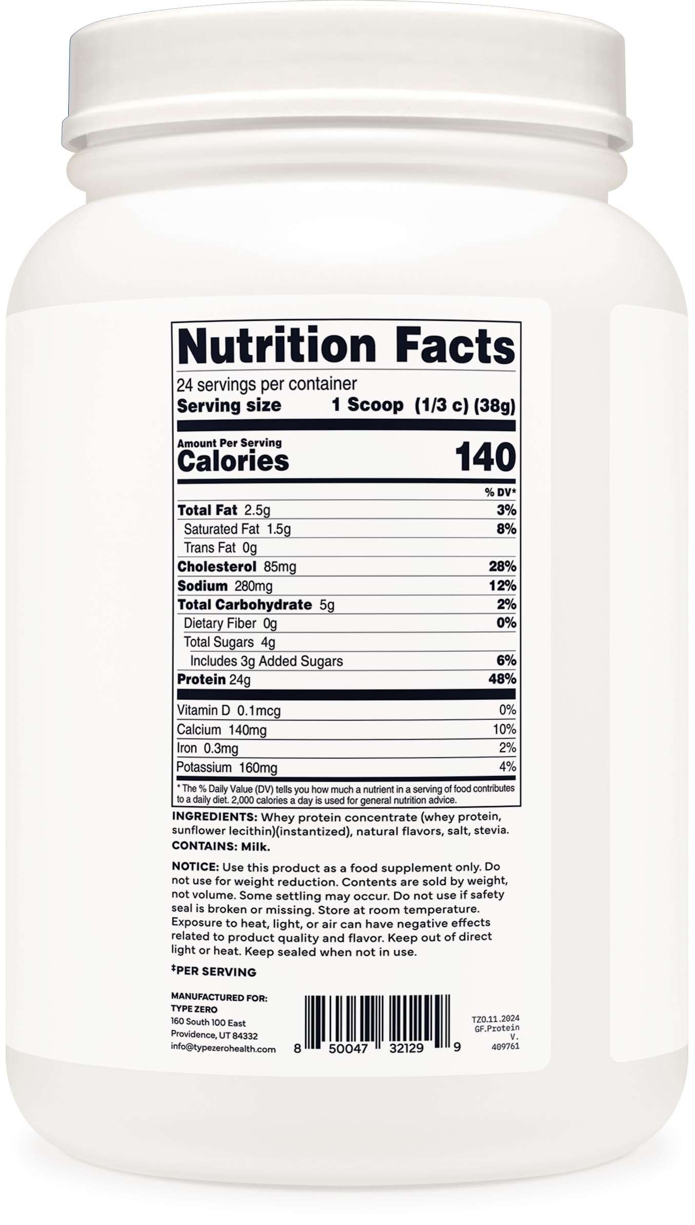 Type Zero Grass Fed Whey Vanilla origin farm image emphasizes natural sourcing and quality