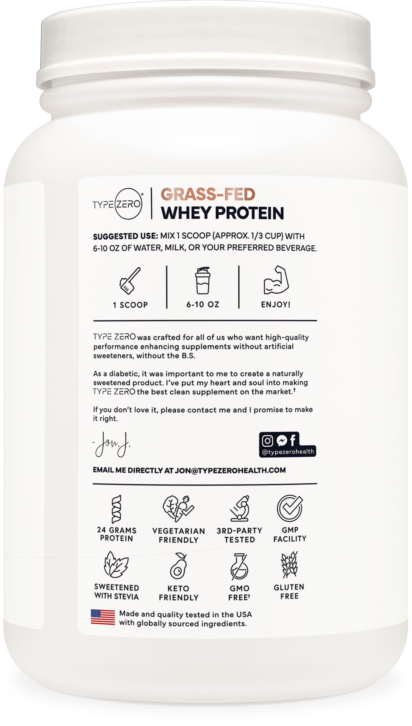 Type Zero Grass Fed Whey Vanilla powder scoop ready for quick post-workout shakes