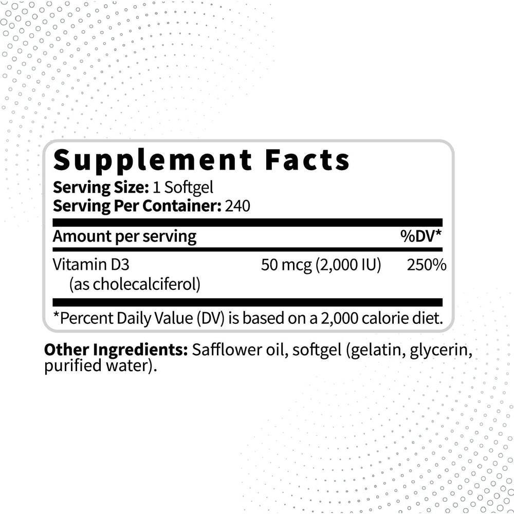 Close-up of Vitamin D3 2000 IU label on Type Zero bottle