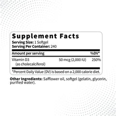 Close-up of Vitamin D3 2000 IU label on Type Zero bottle