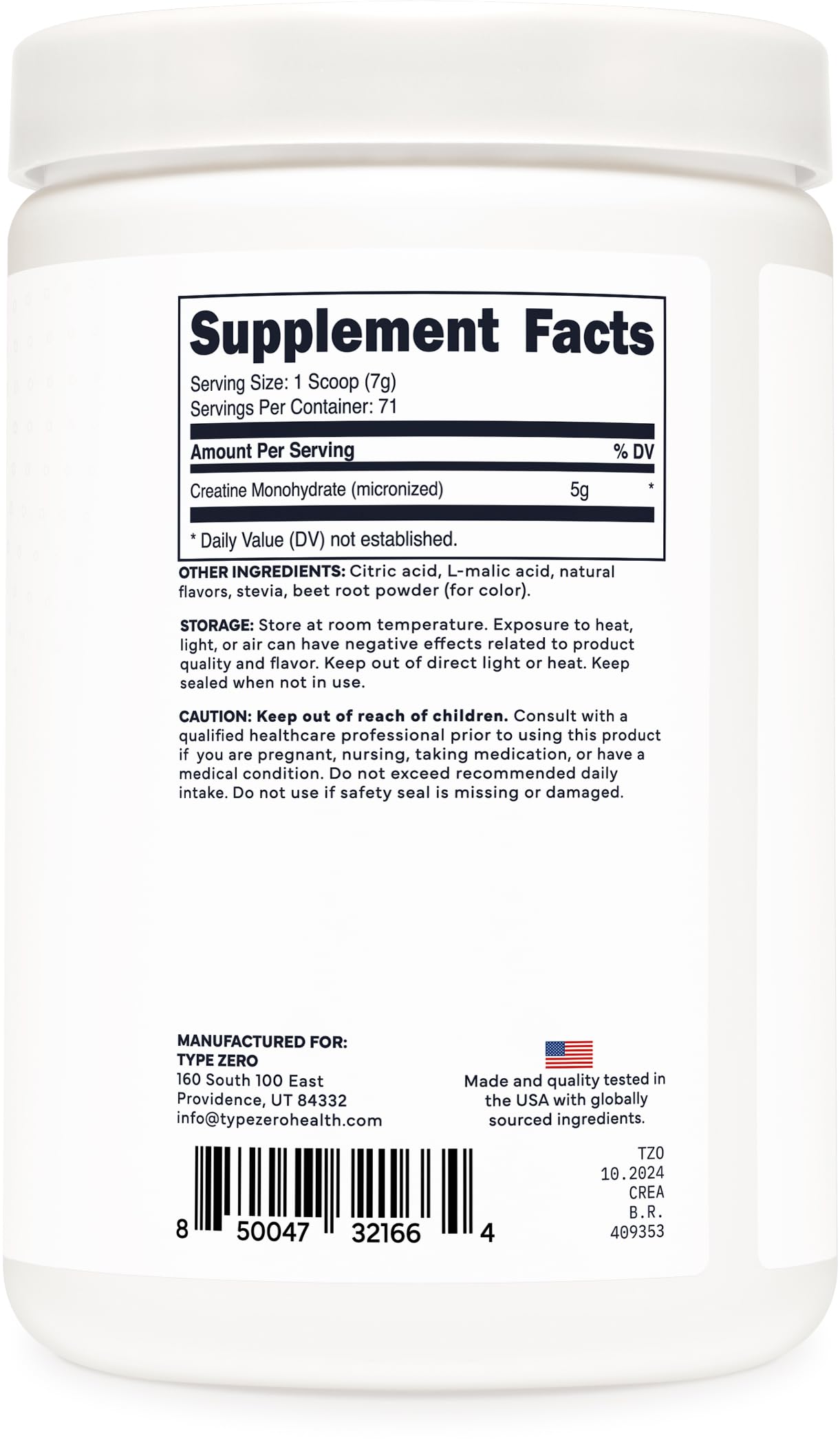 Container highlighting 71 servings per 500g package