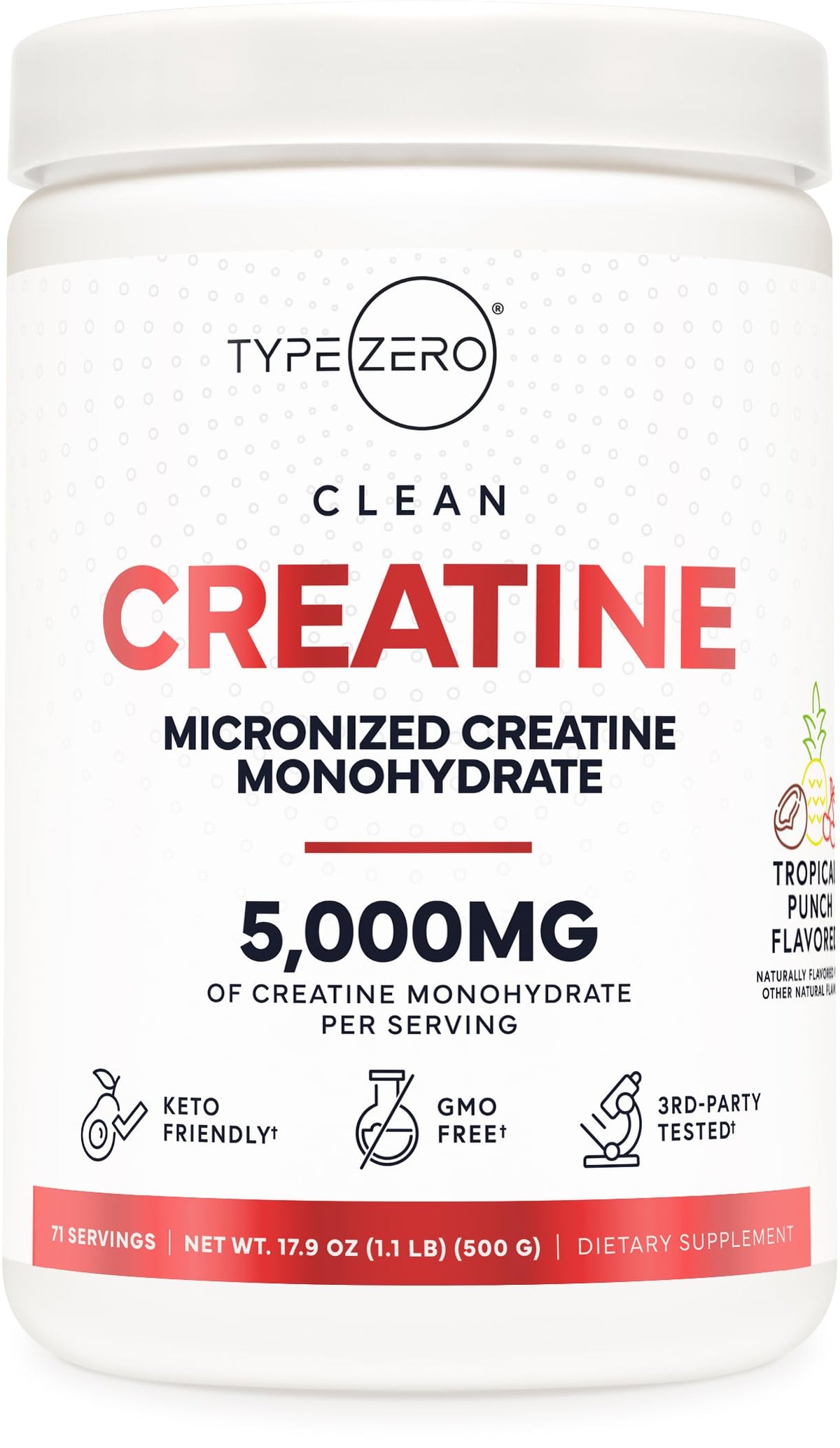 Type Zero Creatine Monohydrate Powder Tropical Punch 500g front label