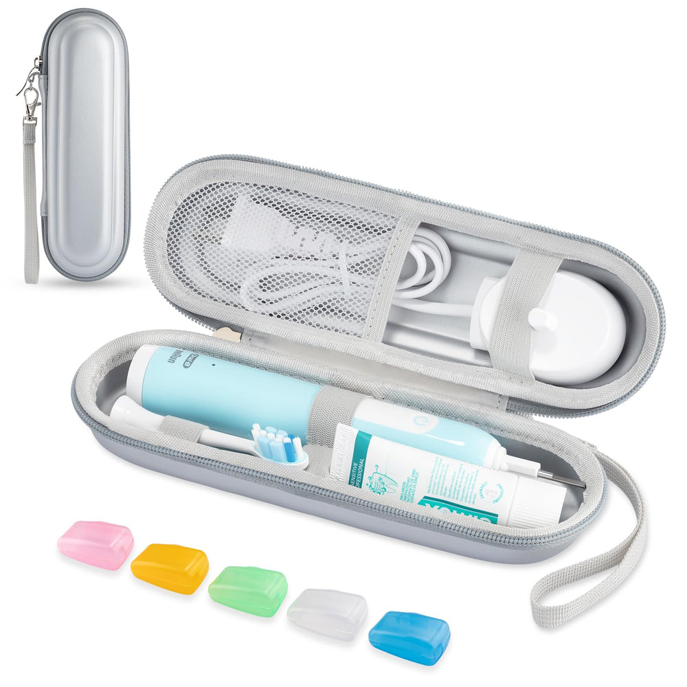 Exterior view of TYSORETY silver toothbrush travel case