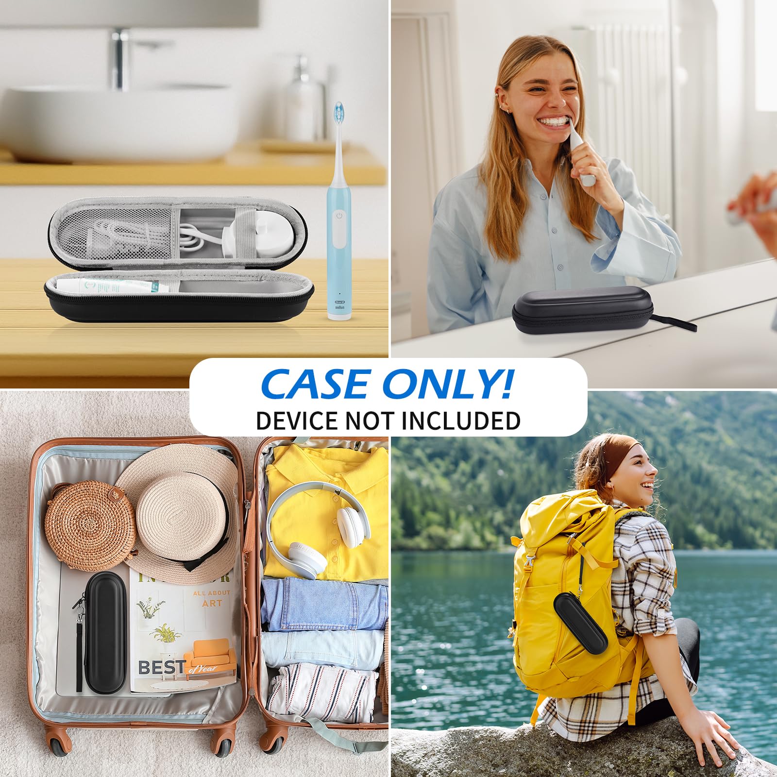 Mesh pockets inside the case for accessories like cord and toothpaste