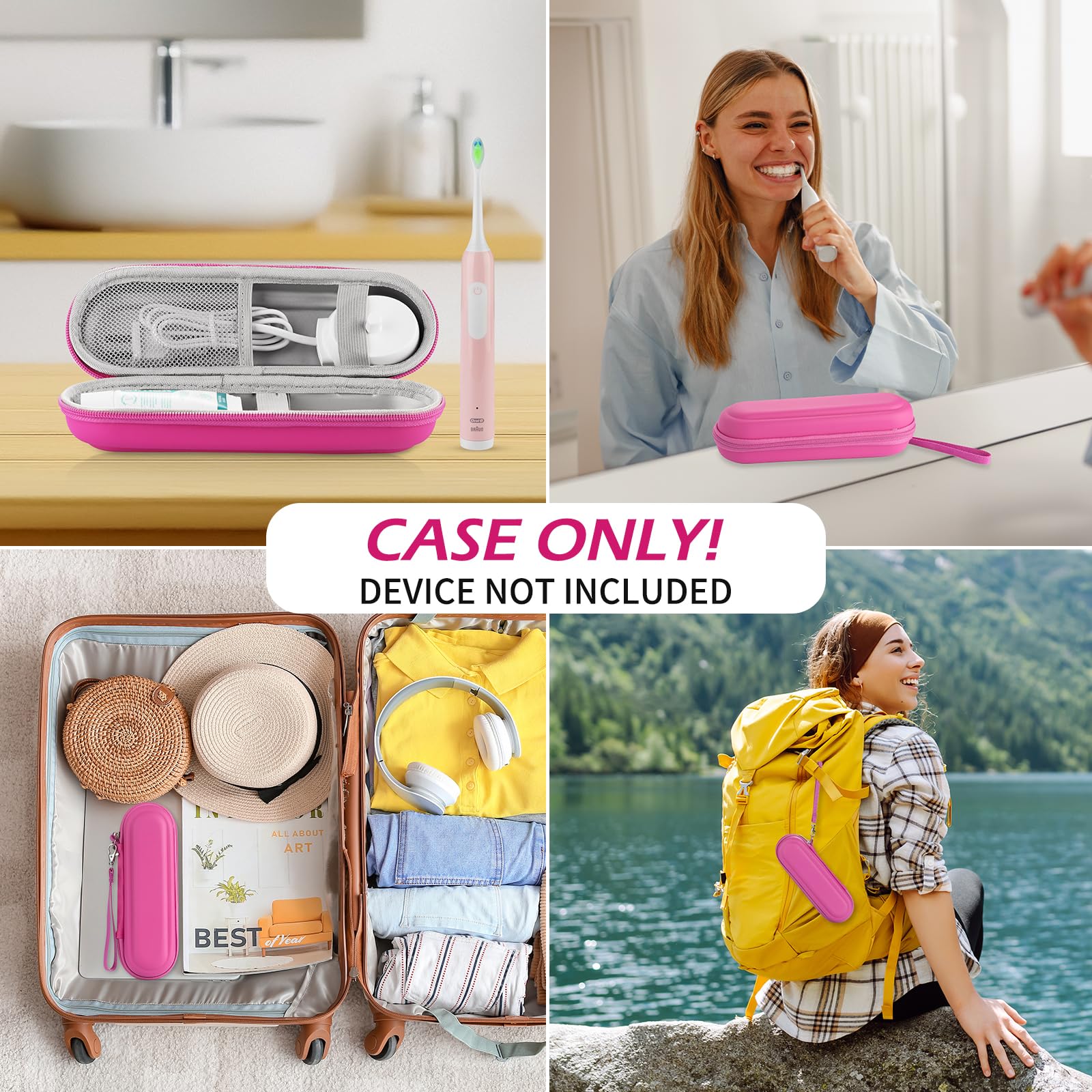 Closed view of TYSORETY pink travel case for portability