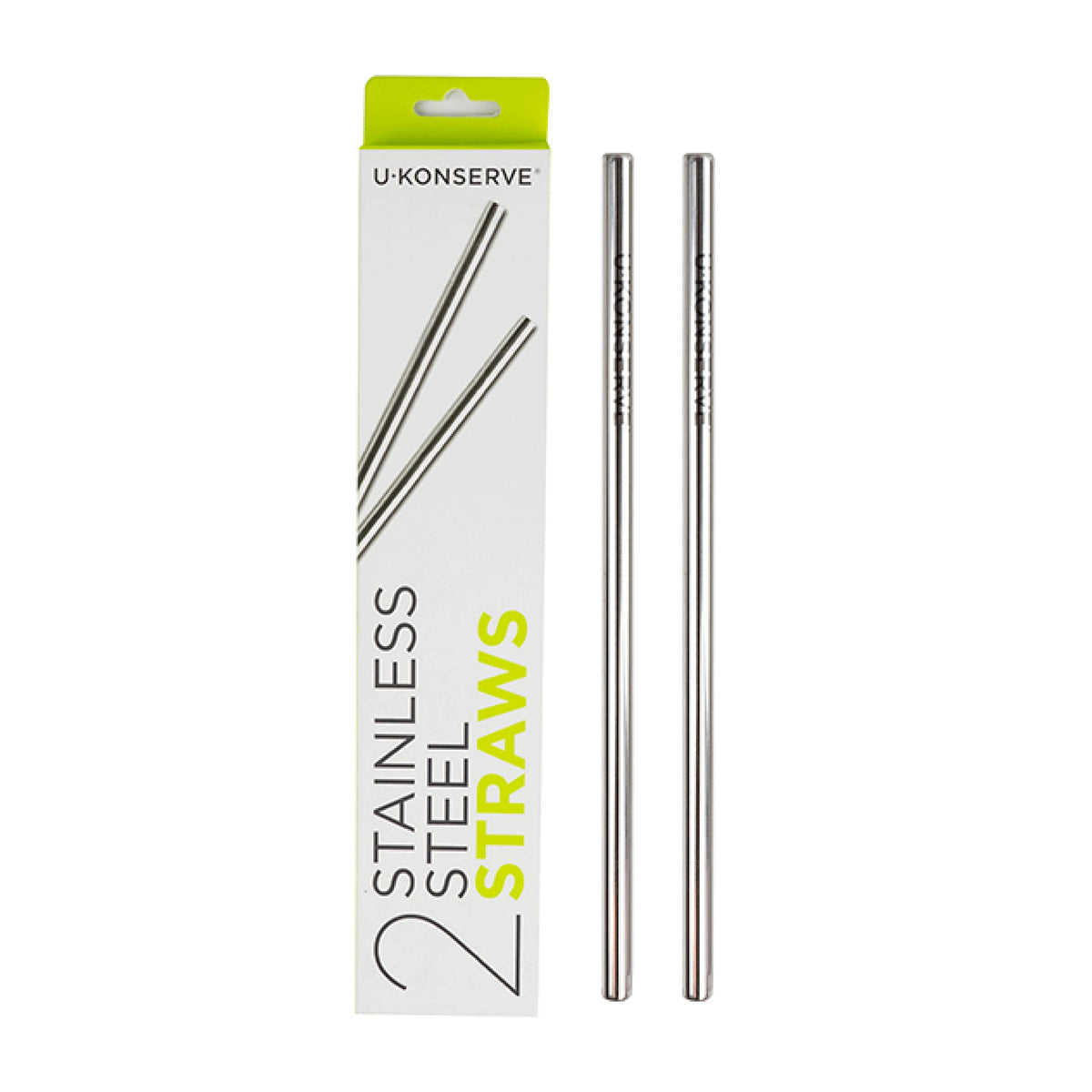 U-Konserve stainless steel straw set of 2, 8.5 inches long, in boxed packaging