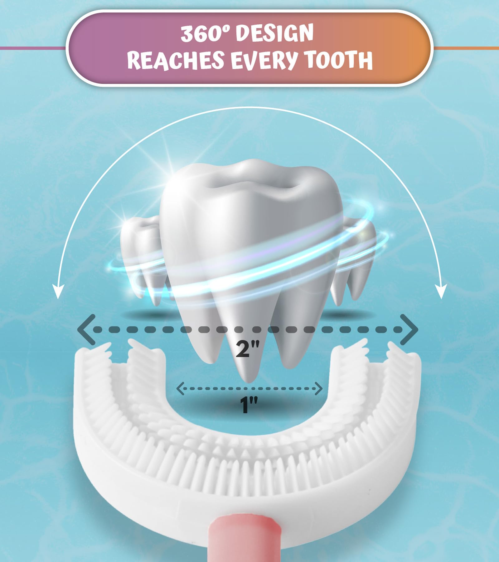 Double sided U shaped toothbrush head for kids aged 6-12