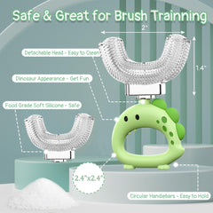 Green U-shaped toothbrush handle designed for kids