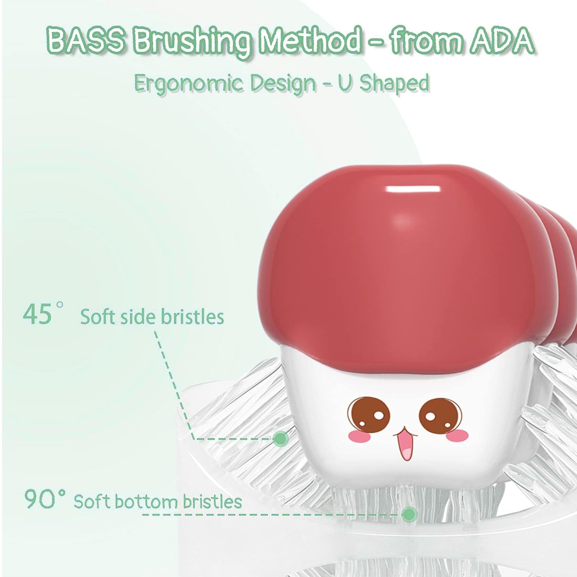 Close-up of the silicone brush head on the kids' U-shaped toothbrush
