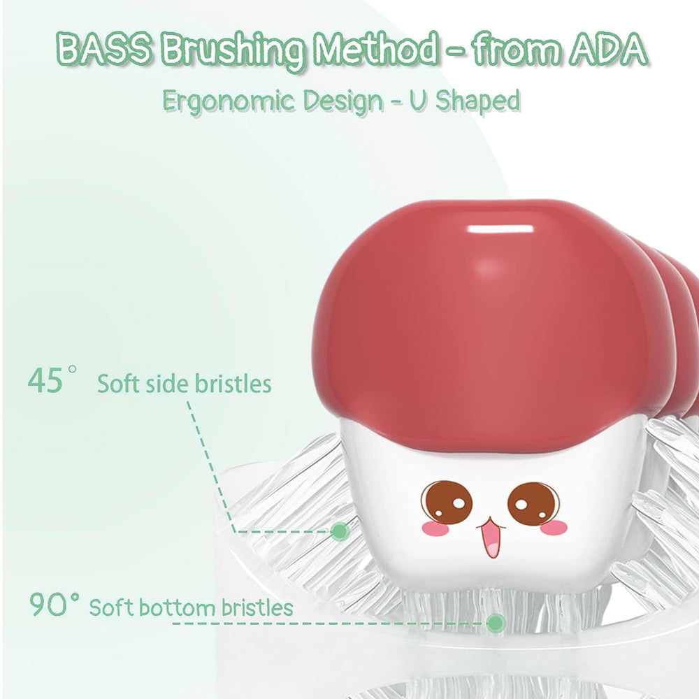 Close-up of the silicone brush head on the kids' U-shaped toothbrush
