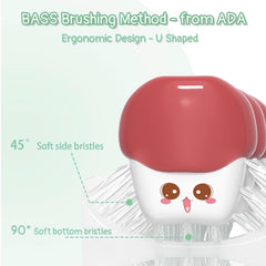 Close-up of the silicone brush head on the kids' U-shaped toothbrush