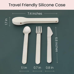 Silicone travel case opened with flatware inside