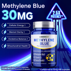 UBEEKOO 30mg Methylene Blue capsules bottle – side view