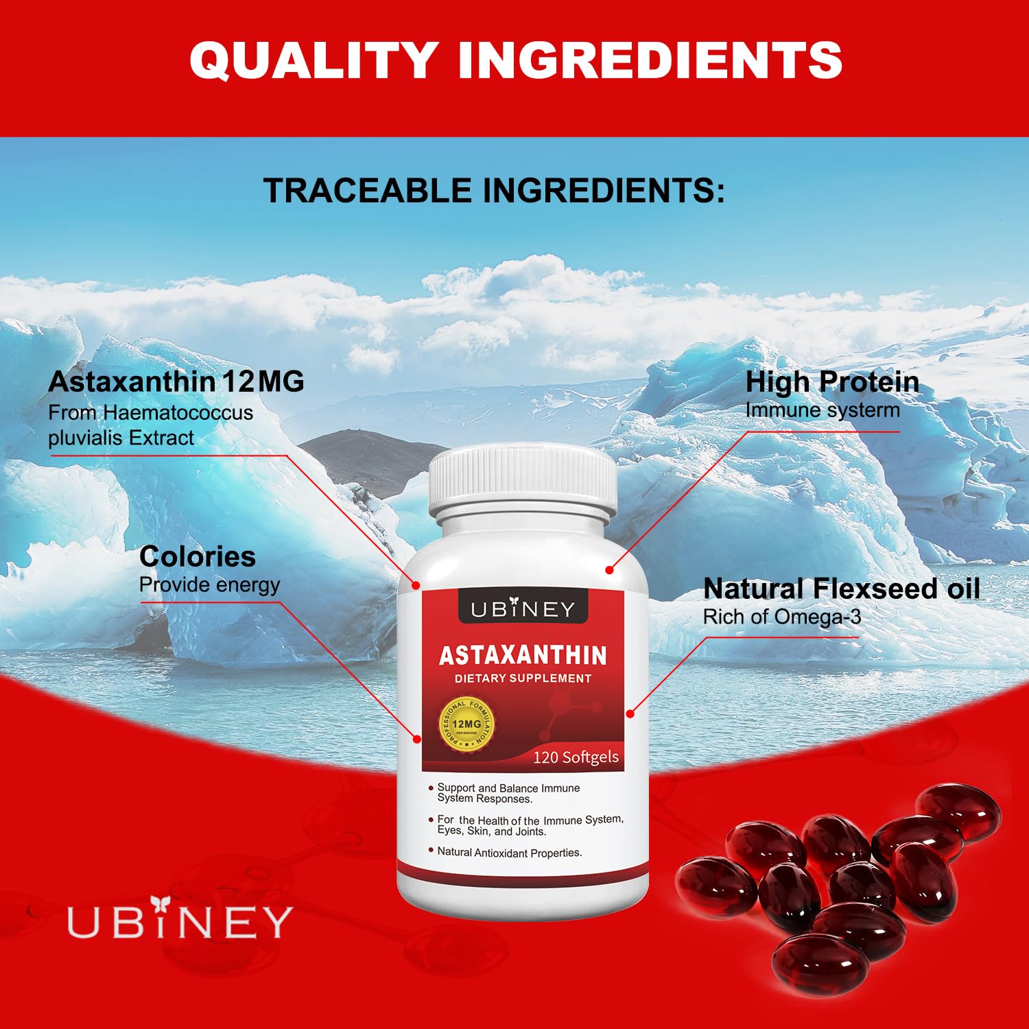 Box packaging for Ubiney Astaxanthin supplement