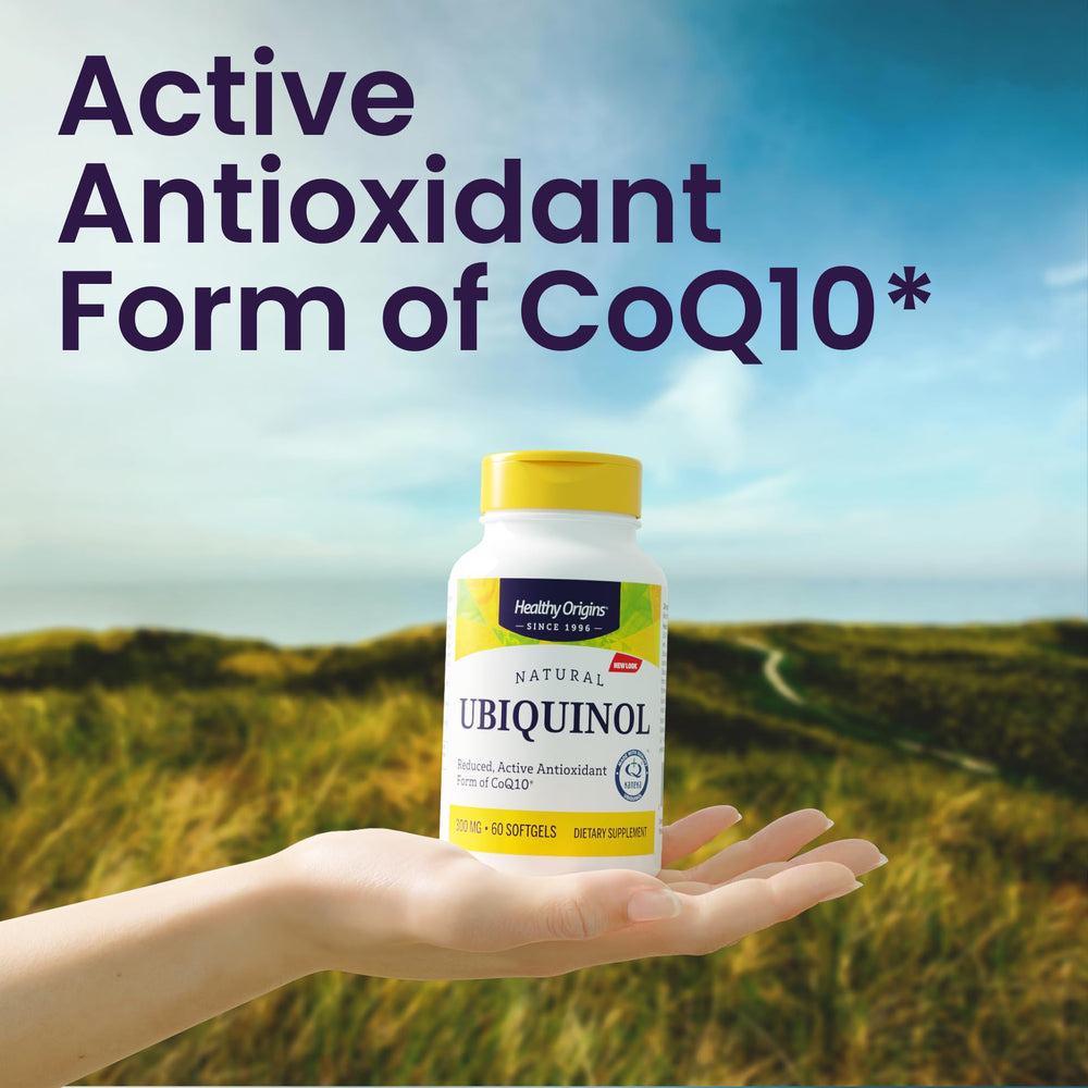 Close-up of ubiquinol 300mg active-form pills highlighting easy daily use.