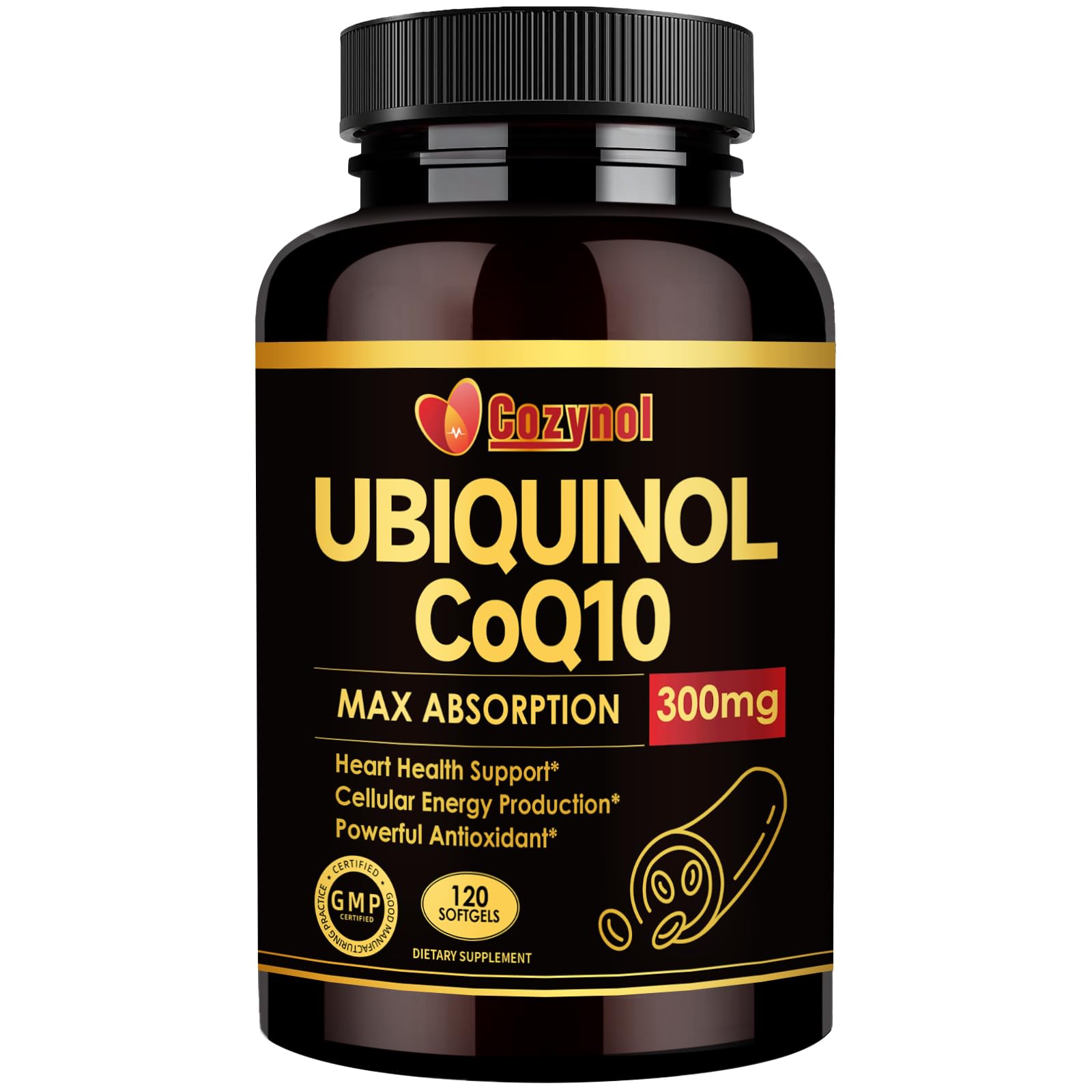 Ubiquinol CoQ10 300mg softgels with Vitamin E and Omega-3 hero image
