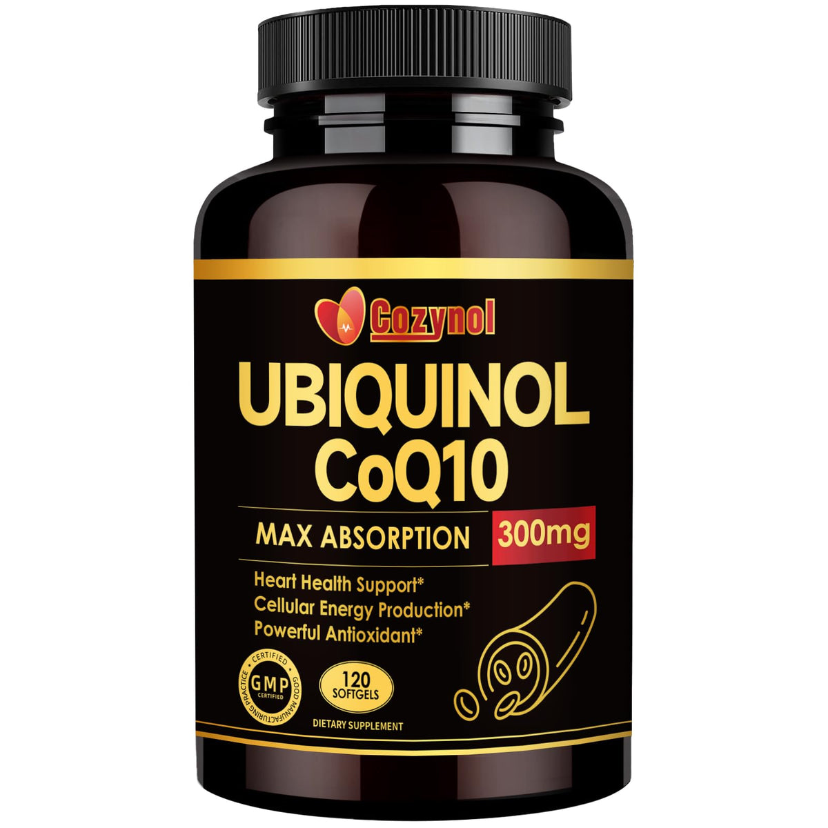 Ubiquinol CoQ10 300mg softgels with Vitamin E and Omega-3 hero image