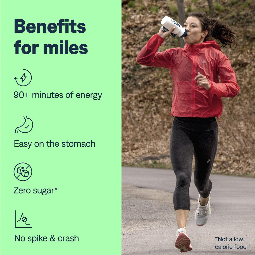 UCAN Energy Powder Lemon mixed in a glass shows refreshingly light yet sustained energy