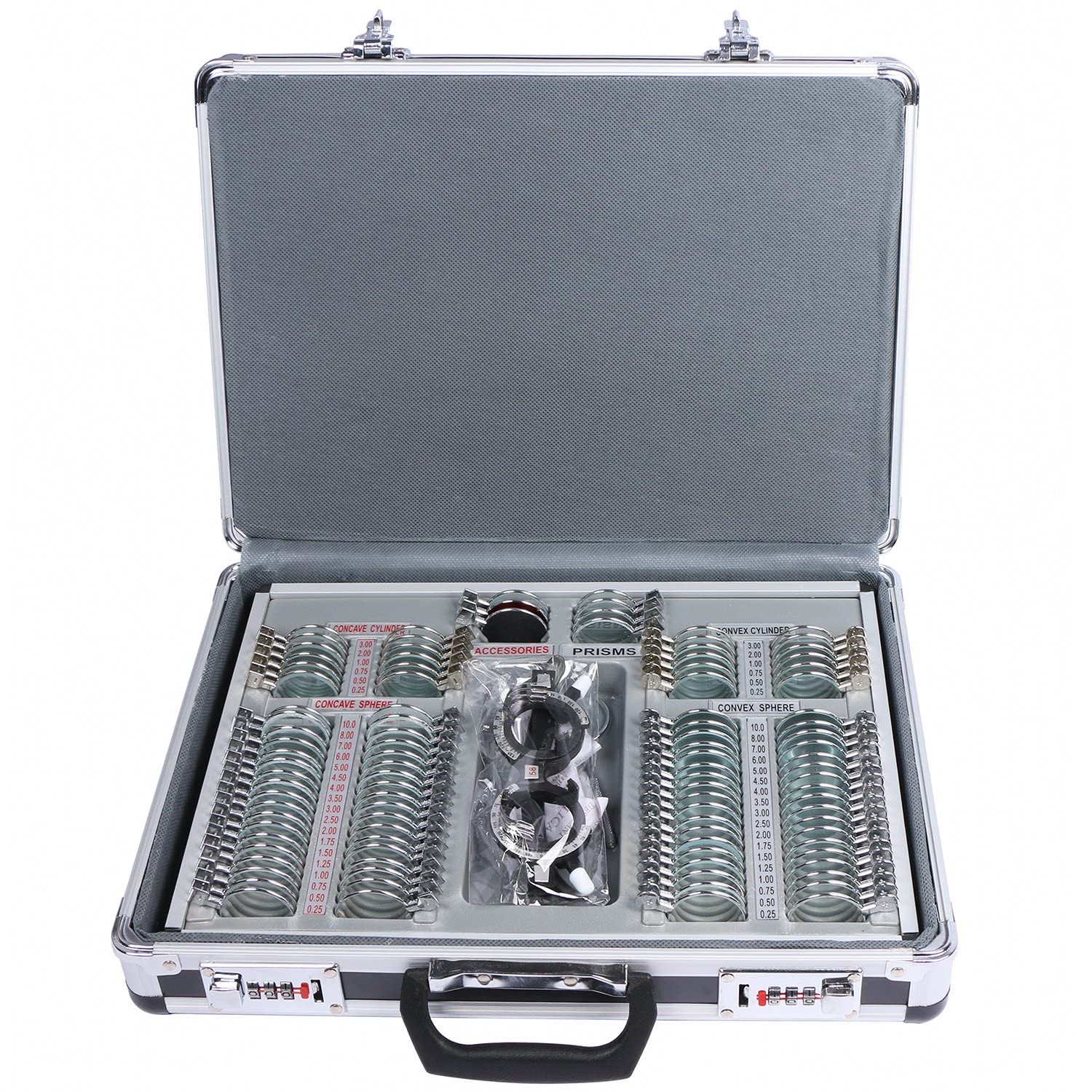 Front view of UCanSee 104 trial lens set with metal rims