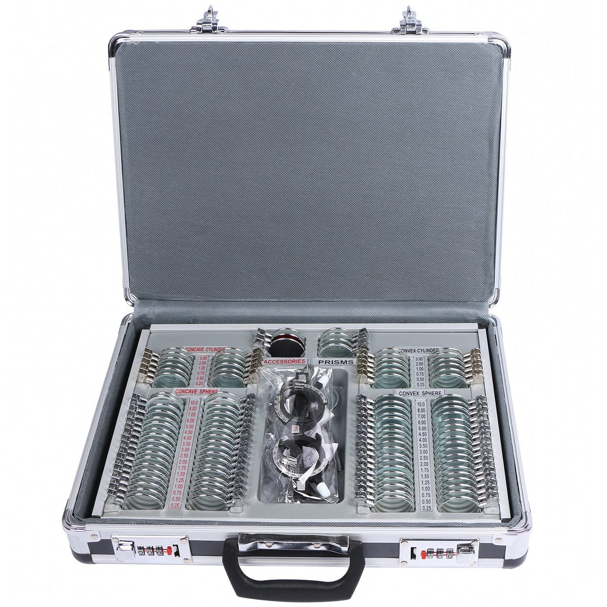Front view of UCanSee 104 trial lens set with metal rims