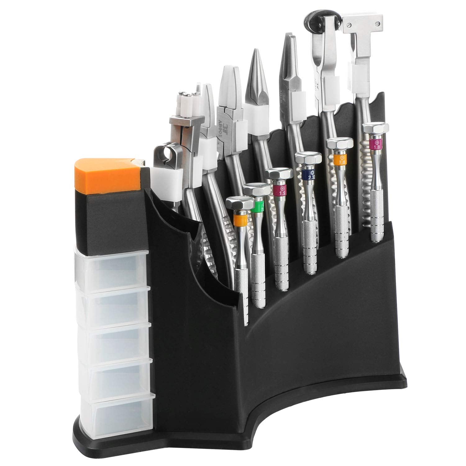 Six common sizes of eyeglass screwdrivers for slot, Phillips, star and hex screws