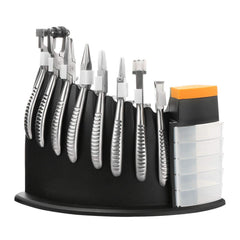Heavy-duty stainless steel tools displayed in a convenient storage rack