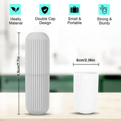 Closed travel toothbrush case showing compact size 7.7 x 2.36 inches
