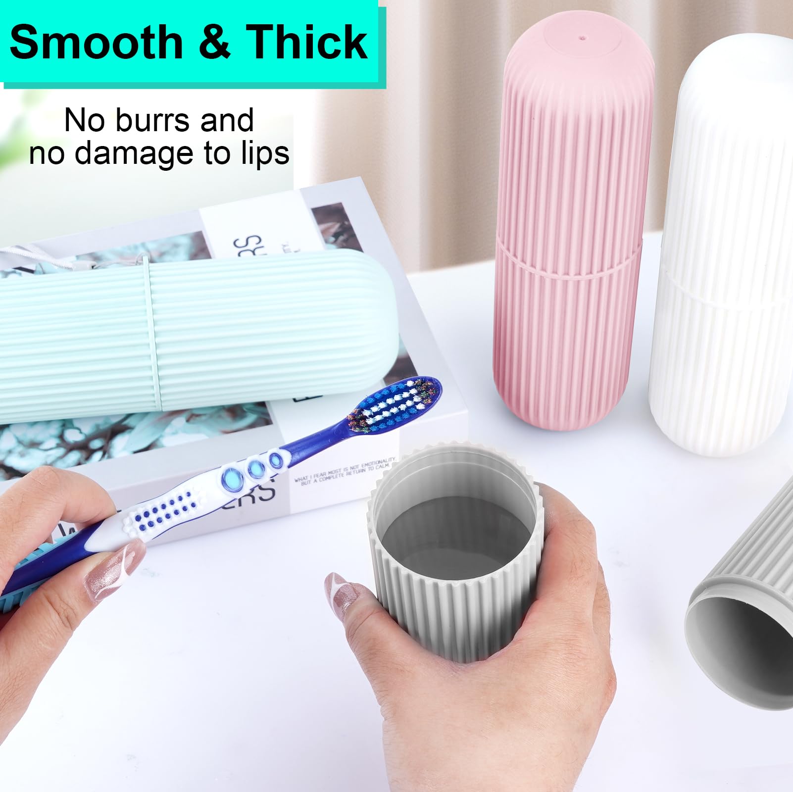 Two toothbrush cups inside the case, grey and white
