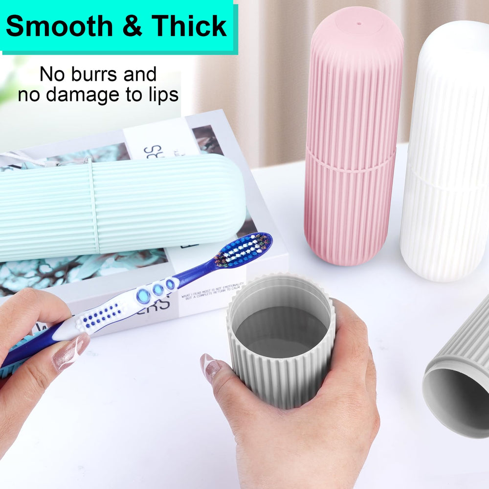 Two toothbrush cups inside the case, grey and white