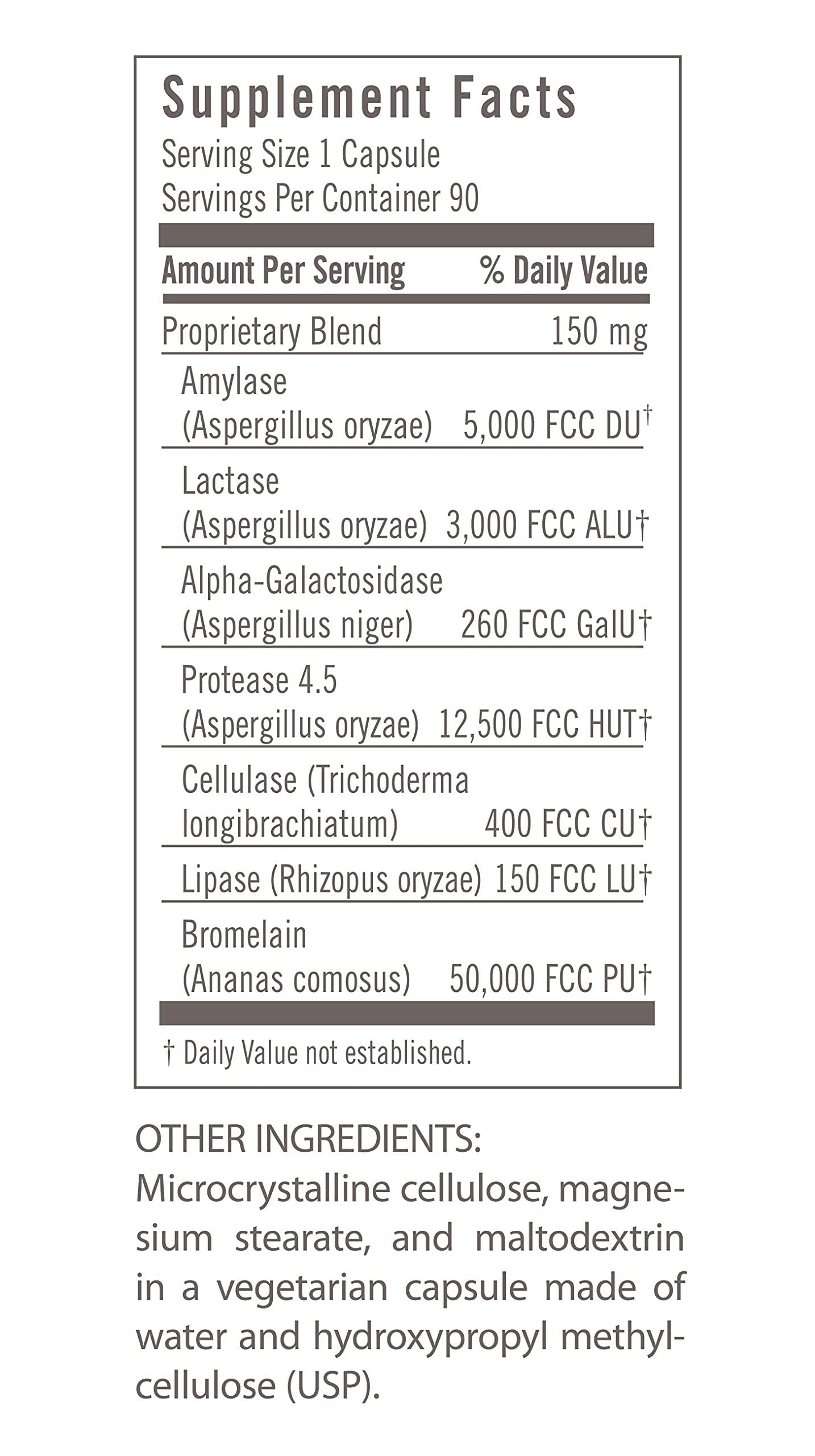Graphic showing enzyme blend and serving size for Udo's Choice Flora Digestive Enzymes