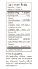 Graphic showing enzyme blend and serving size for Udo's Choice Flora Digestive Enzymes