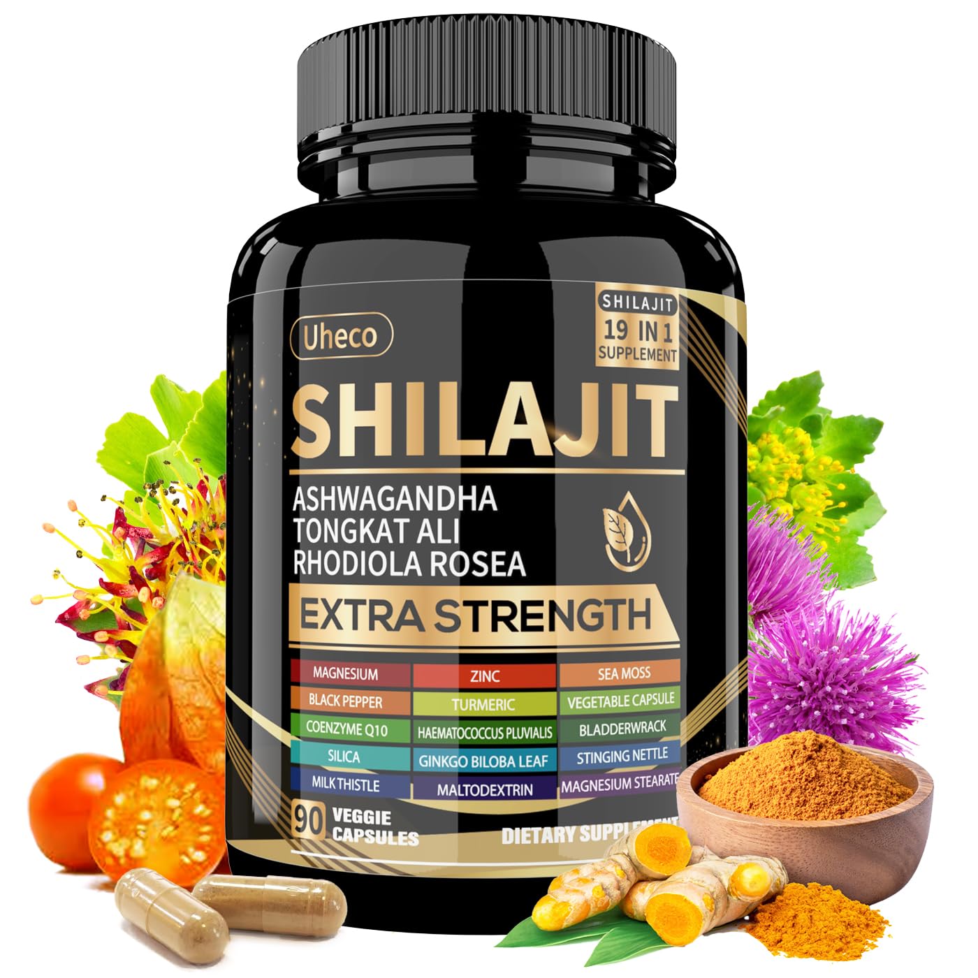 Uheco Shilajit supplement with sea moss, ashwagandha and Tongkat Ali – 90 count