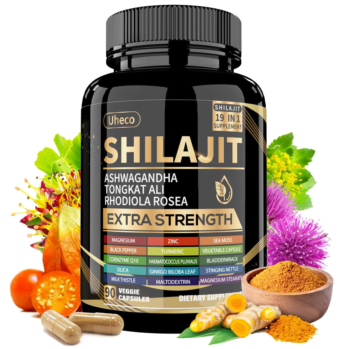 Uheco Shilajit supplement with sea moss, ashwagandha and Tongkat Ali – 90 count