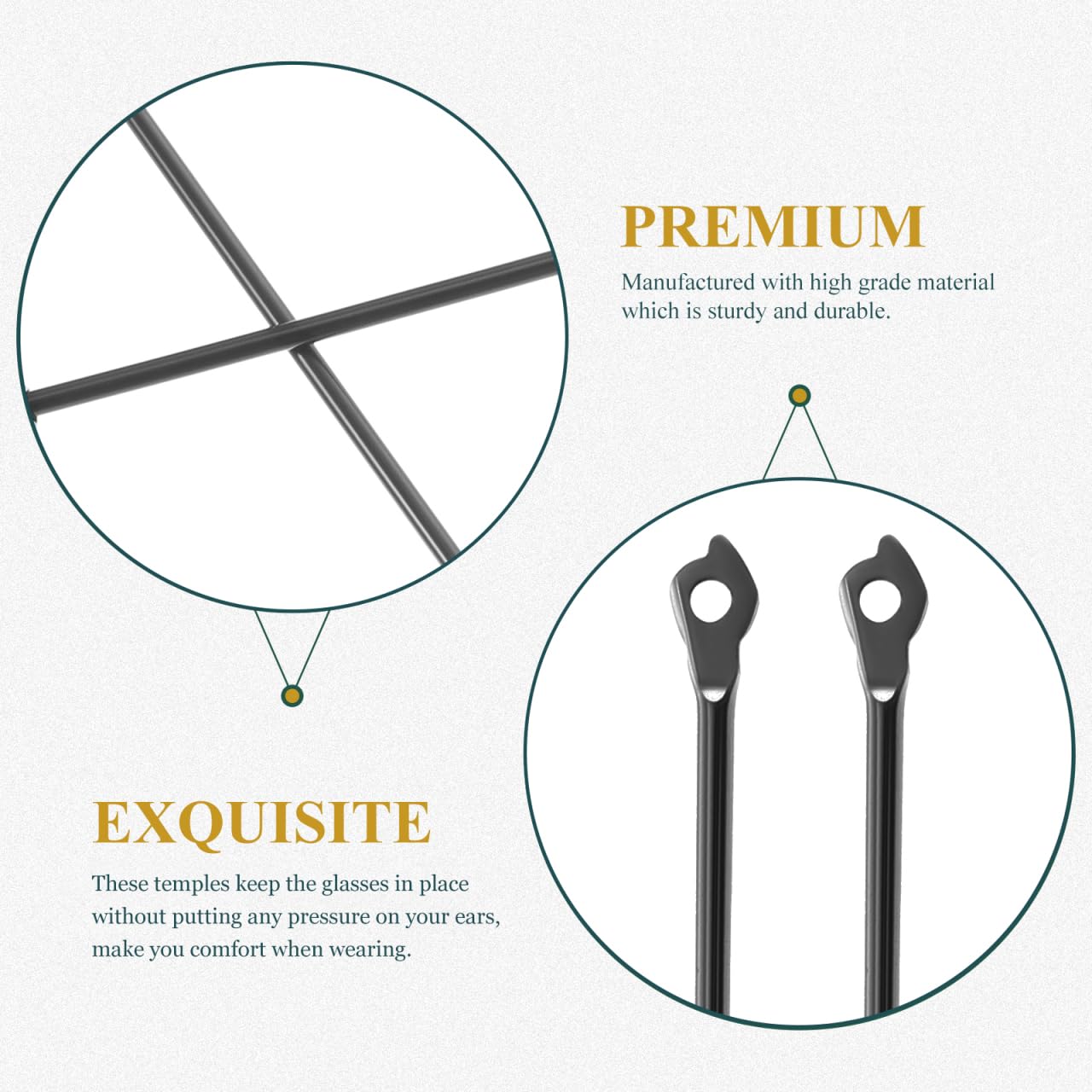 Durable metal replacement temple for glasses