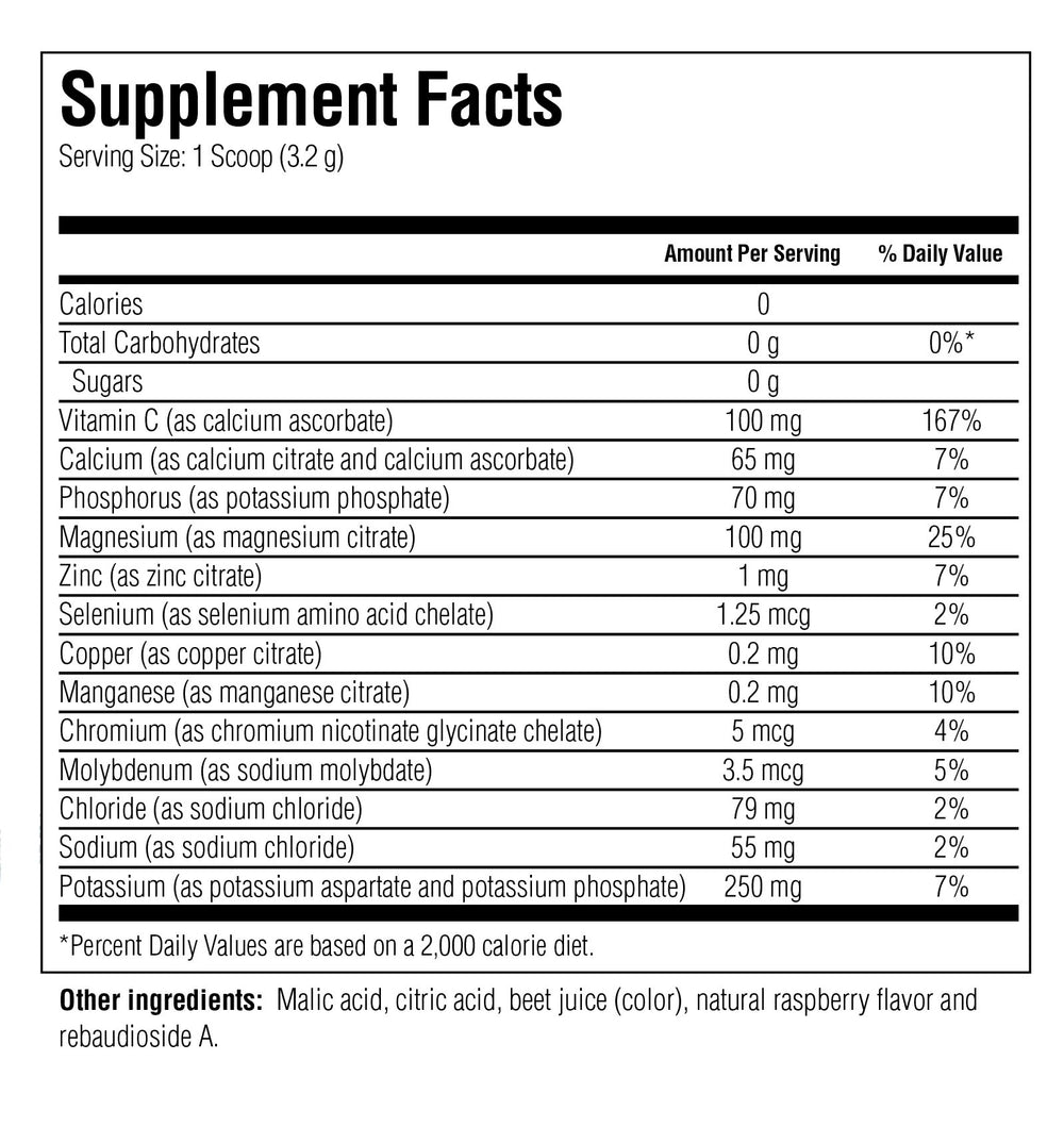 Ultima Raspberry electrolyte powder tub front view for easy mixing
