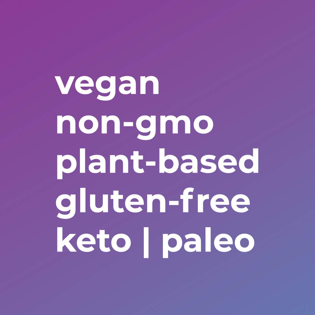 Icons indicating vegan, keto, gluten-free, and Non-GMO