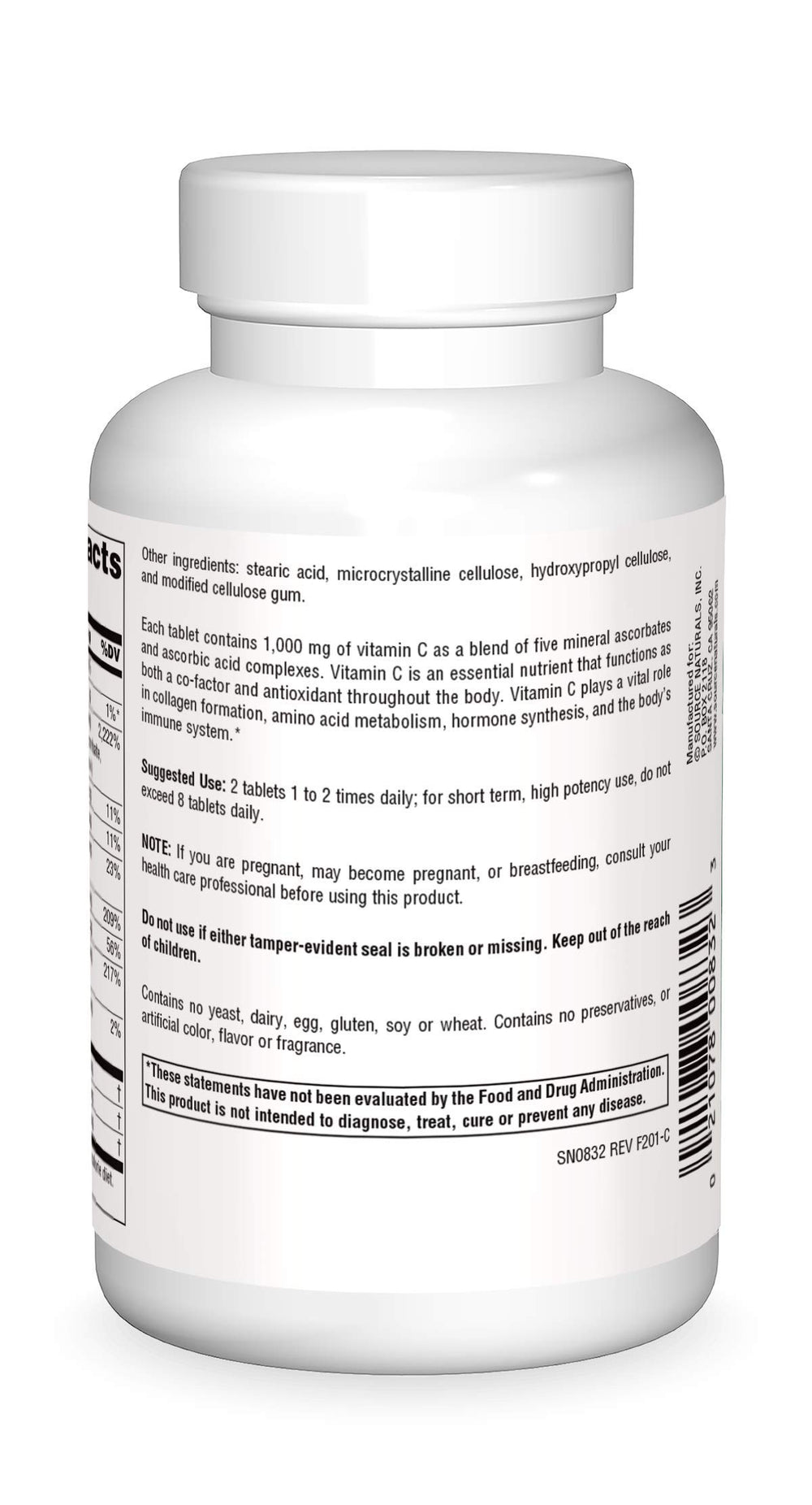 Ultimate Ascorbate C 2000 mg Vitamin C supplement label