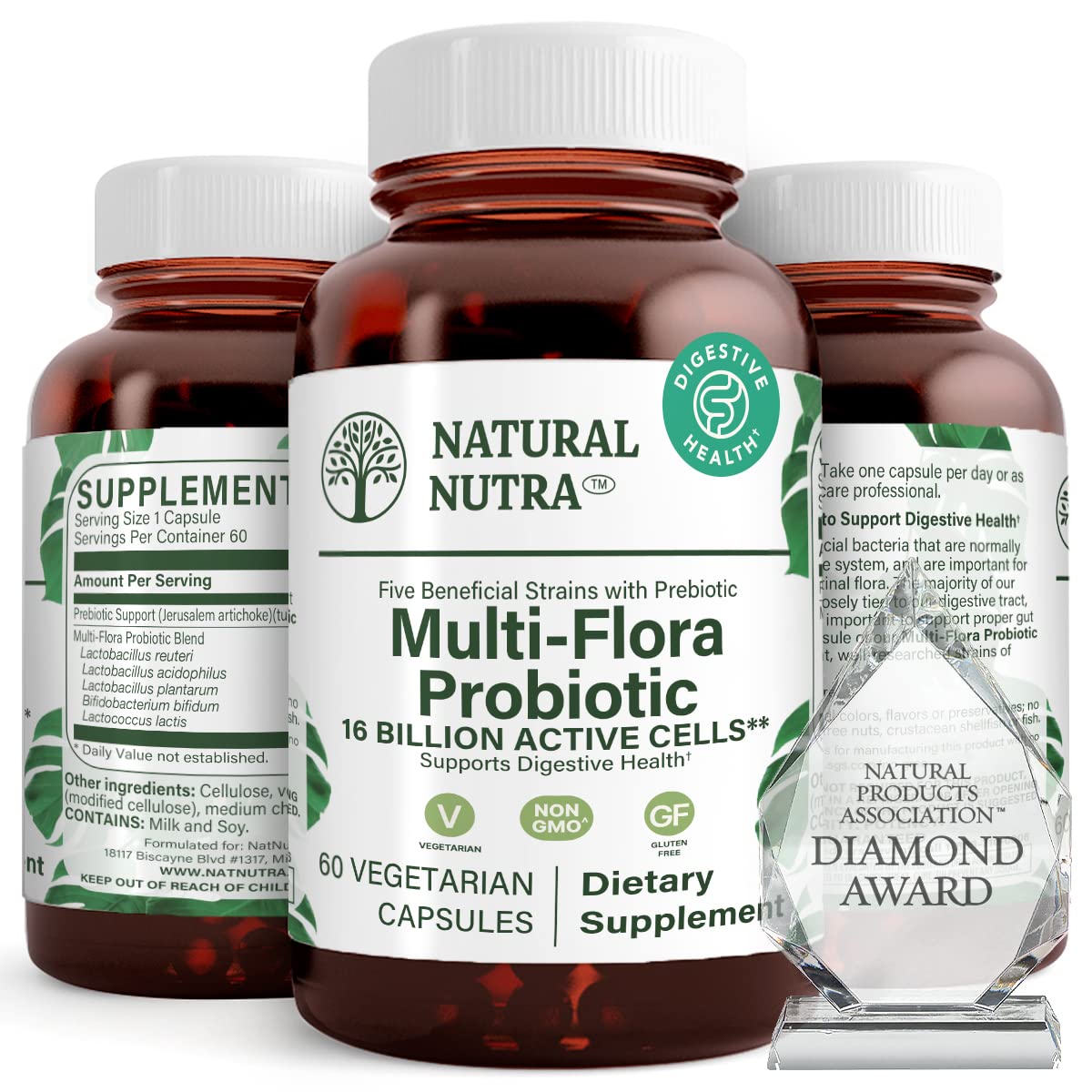 Natural Nutra Ultimate Flora probiotic bottle for women and men, 60 capsules