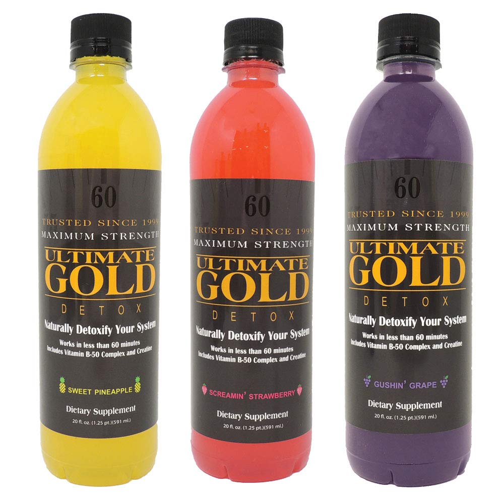 Close-up of Ultimate Gold Detox Drink 20oz in Screamin' Strawberry flavor