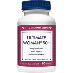 Close-up of three tablets from the Ultimate Woman 50+ Multivitamin bottle