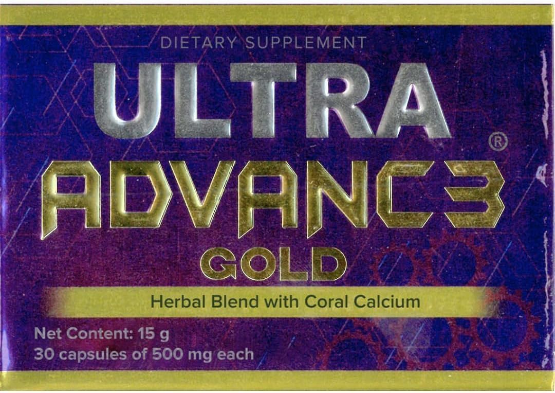 Ultra Advance Gold bottle with purple capsules – main image