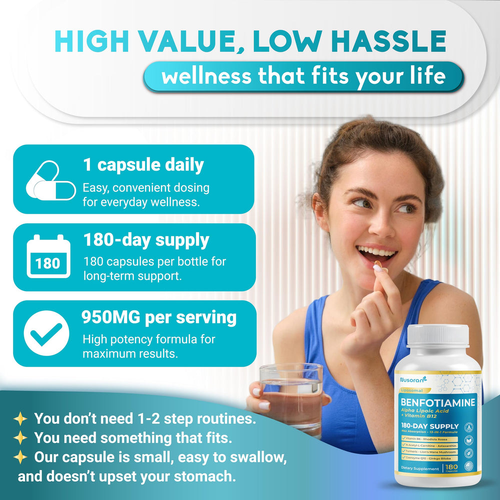 Top-down view of Ultra Benfotiamine bottle and cap