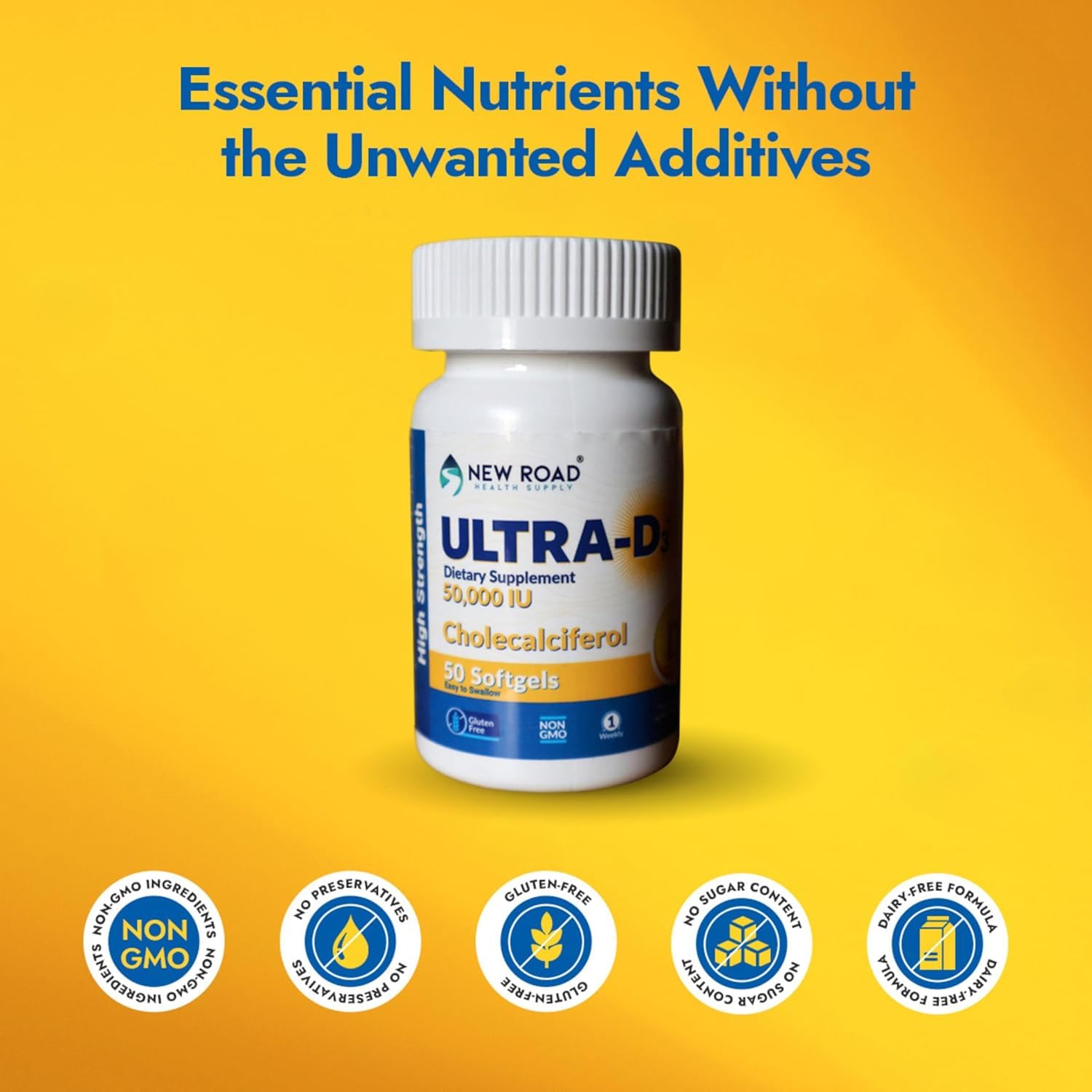 Front view of ULTRA-D3 bottle with label and cap